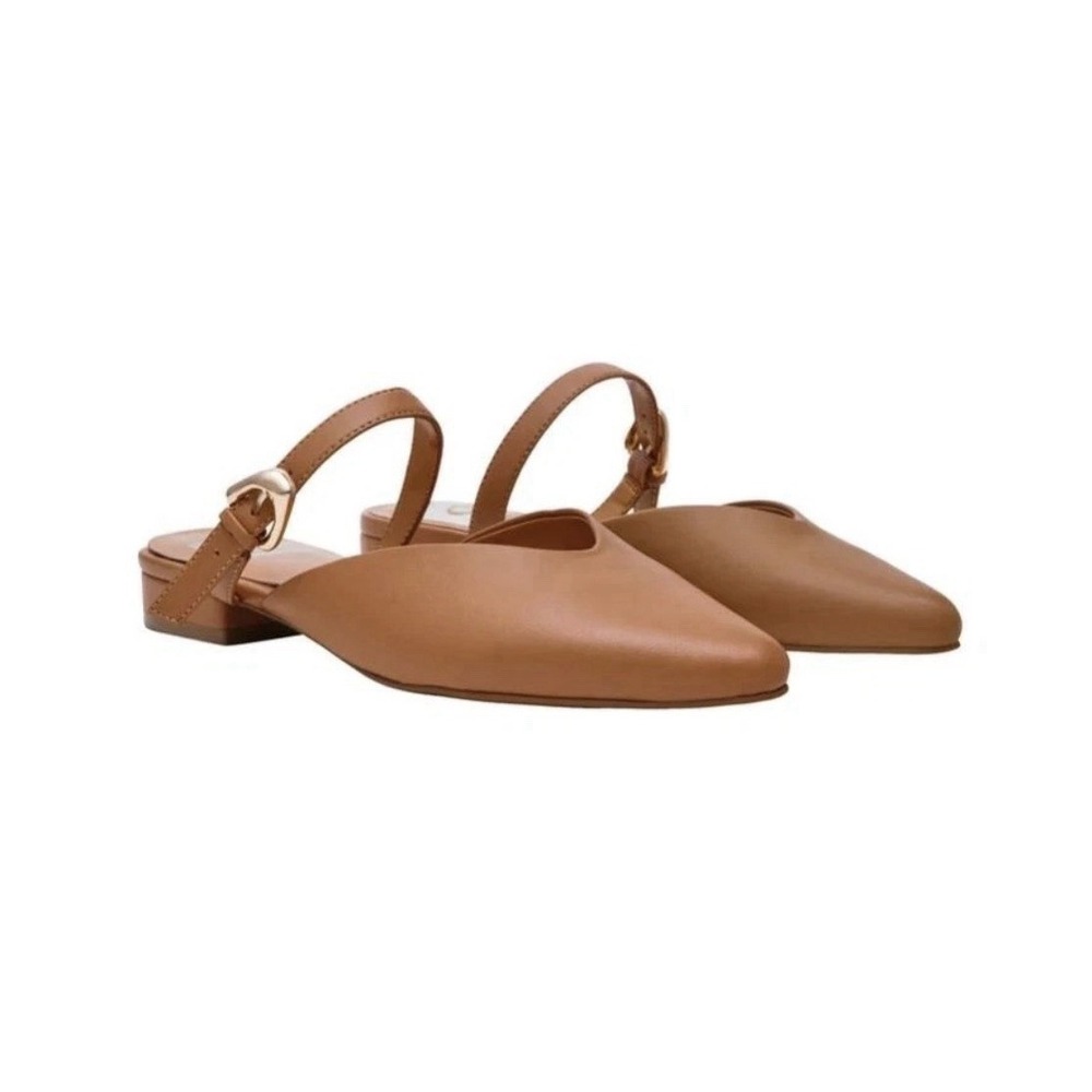 DV Dolce Vita Womens Shoes Tan Flat Slip-On Pointed Toe Metal Buckle Size 7.5